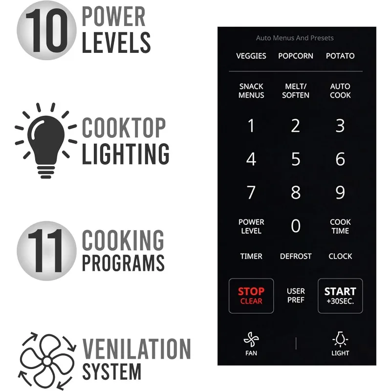 Farberware-Four à micro-ondes sur gamme, 1.7 Cu Fédération. Réchauffeur automatique de 1000W, cuisson en plusieurs étapes, fonction fondue et adoucissement, noir