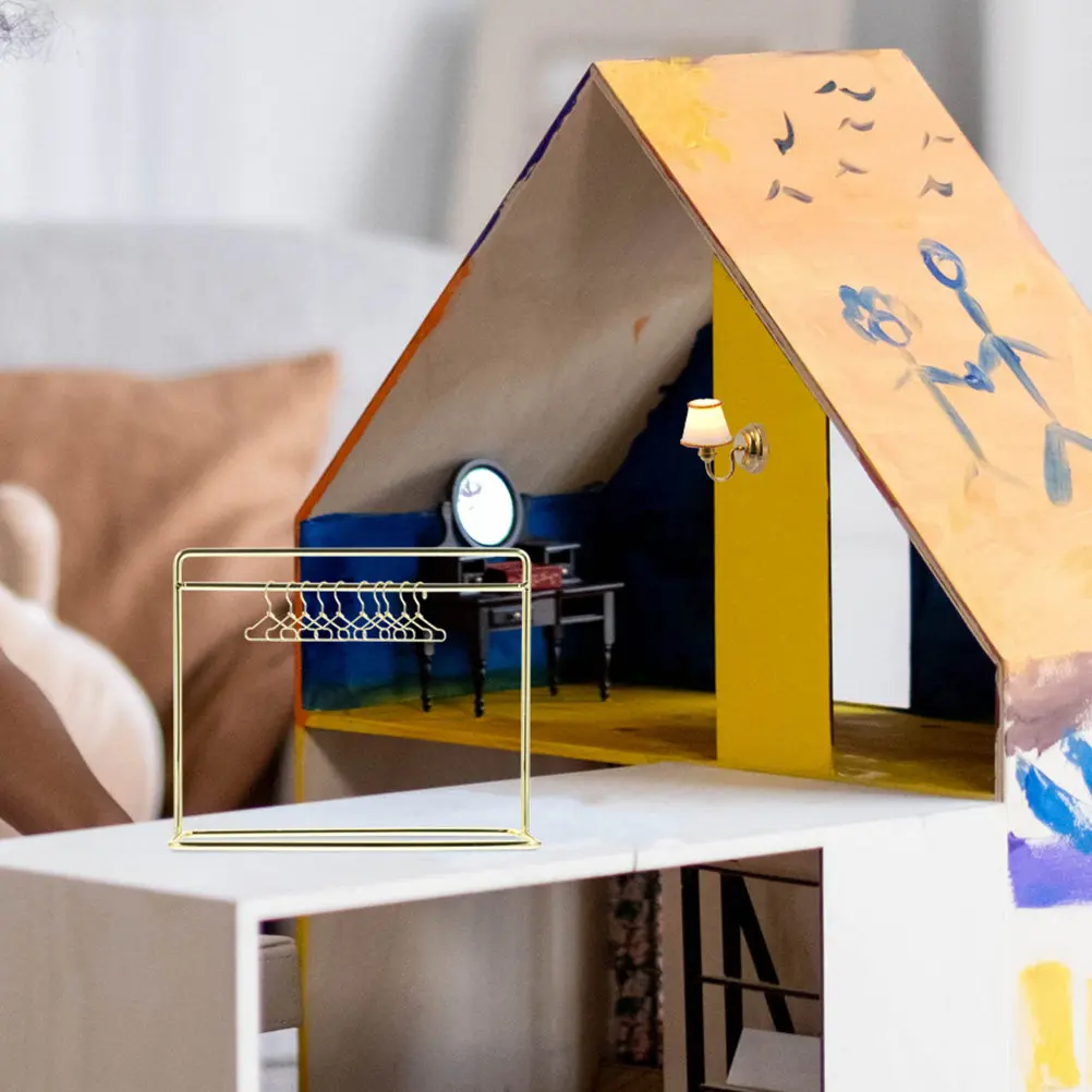 

1Set Miniature Clothes Hangers Set Mini Metal Hanger Rack for Dollhouse Interior Mini House Decor Small Garment Organizer Tidy