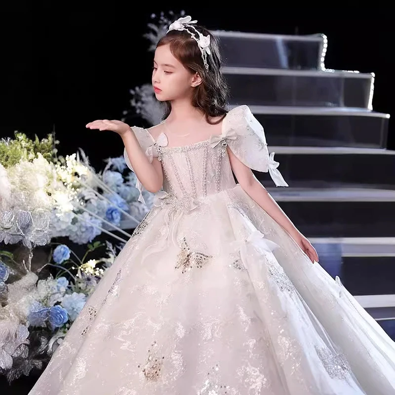 

Baby Girl Dress Puffy Dresses For Girls Beads Sew by Hand Communion Dress Floor Length Flower Girl Dresses Kids Dresses