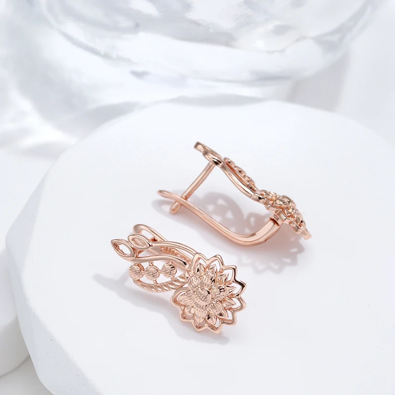 Kinel New 585 Rose Gold Color Drop Earrings for Women Unusual Metal Sculpture Flower Earrings Fashion Ethnic Vintage Jewelry