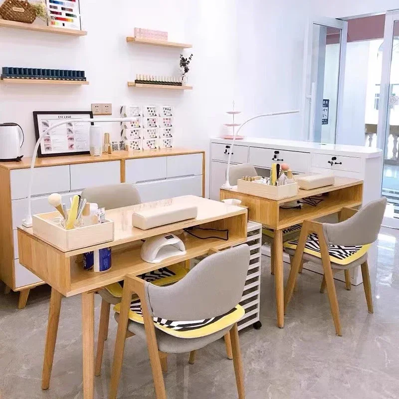 Mesa para manicura de madera japonesa, almacenamiento multifunción, mesa para manicura moderna y sencilla, muebles de salón profesional, Nagel Tisch FYMT
