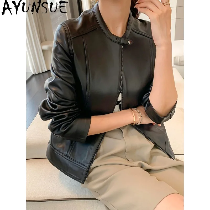 AYUNSUE Real Leather Jacket Woman Spring Autumn Short Black Jacket Fashion Sheepskin Women Coats 2026 Clothing for Woman 가죽자켓