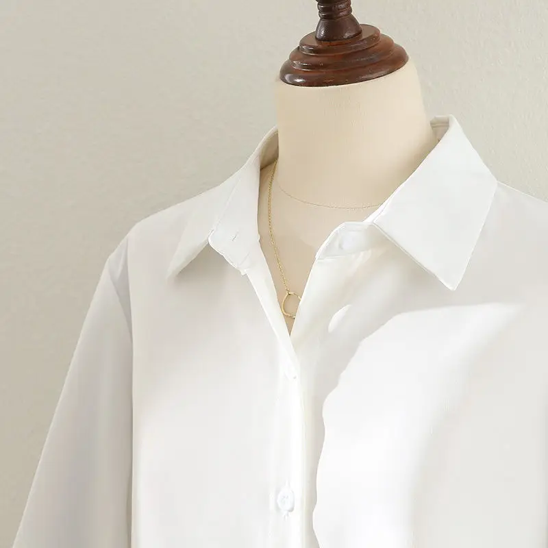 Temperament Professional White Lapel Shirt for Women Lantern Sleeves Versatile Commuting OL Design Sense Fashionable Shirt