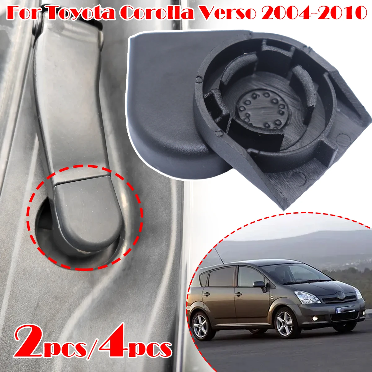 

2/4pcs Front Windshield Wiper Arm Blade Nut Bolt Caps For Toyota Corolla Verso 2004-2011 2010 Car Windscreen Window Rocker Cover