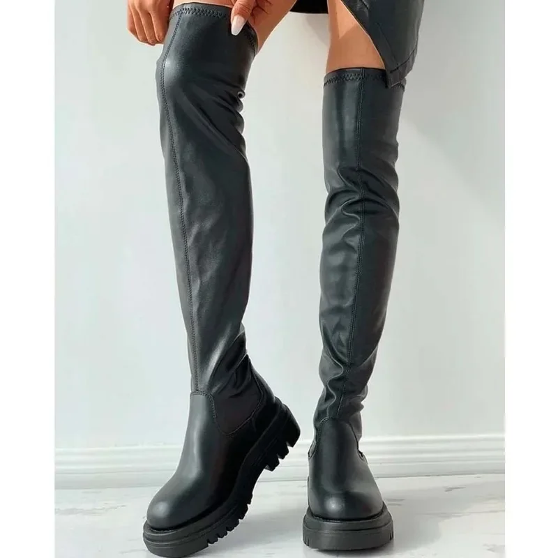 Platform Over Knee Boots Women\'s Slimming High Elastic Boots Knight Boots Wedge-heeled Knee-high Boots Wish