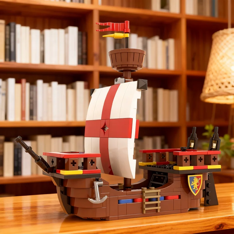 244pcs MOC Castle Medieval Ship Model Building Blocks Christmas Gift Decorative Brick Construction Project Creative Set Ideas