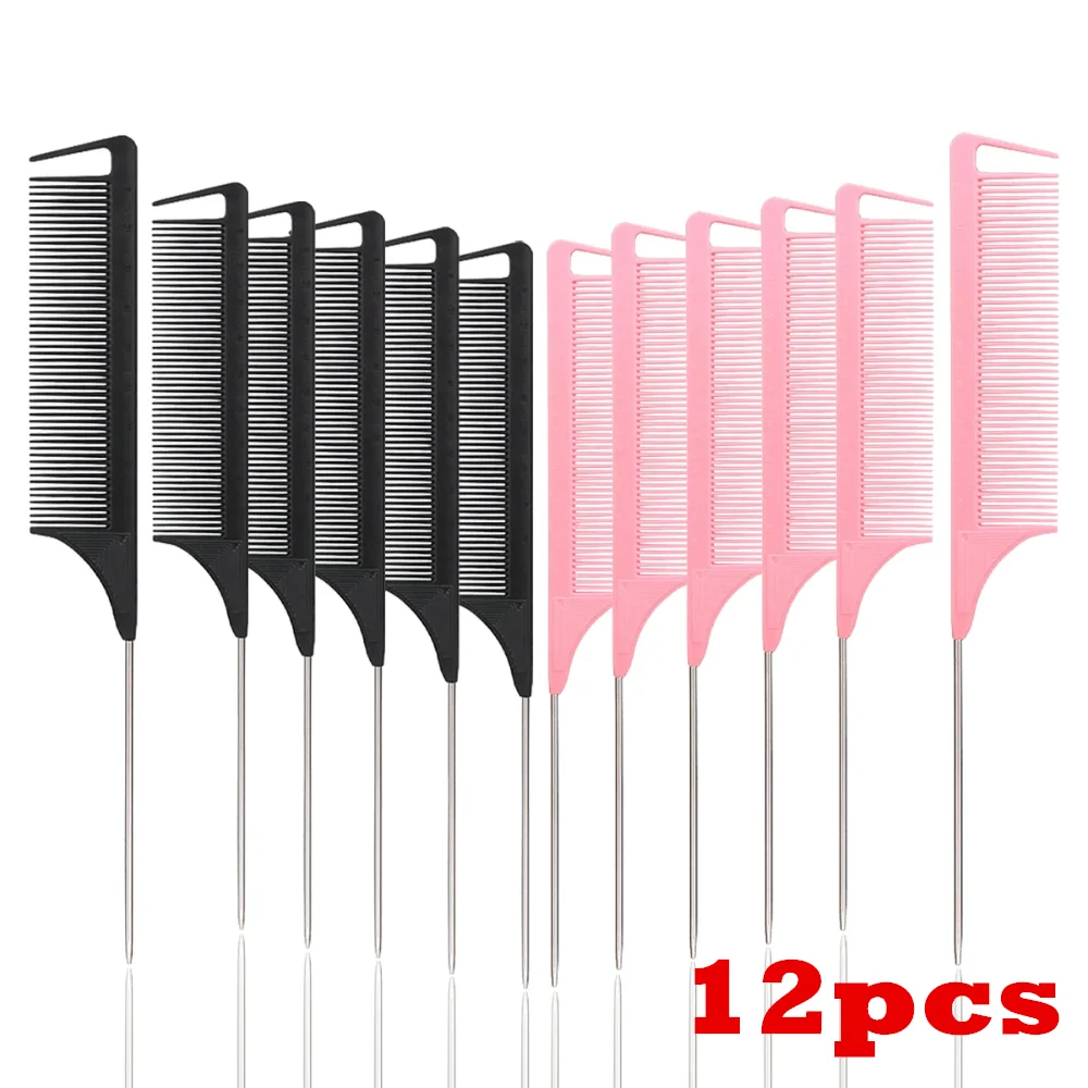 12pcs Pointed Tail Comb Dressing Styling Comb Hair Dye Heat-resistant Tail Comb Hair Salon Home Tools Special for Real Hair Wigs