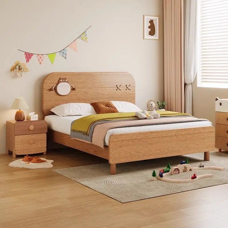 

Full solid wood children's bed boys and girls teenagers simple red oak children's room 1.2 meters single bed rack