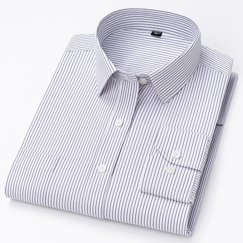 

Men's Classic Long Sleeve Solid/striped Basic Dress Shirts for Men Clothing Autumn Casual Slim Solid Color Formal Shirt