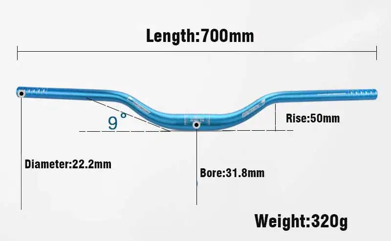 Bike Aluminum Swallow Handlebar, Bicycle Riser Bar, MTB Mountain XC AM FR DH,  FMF Alloy, 31.8*700mm,Height 50mm,High Quality
