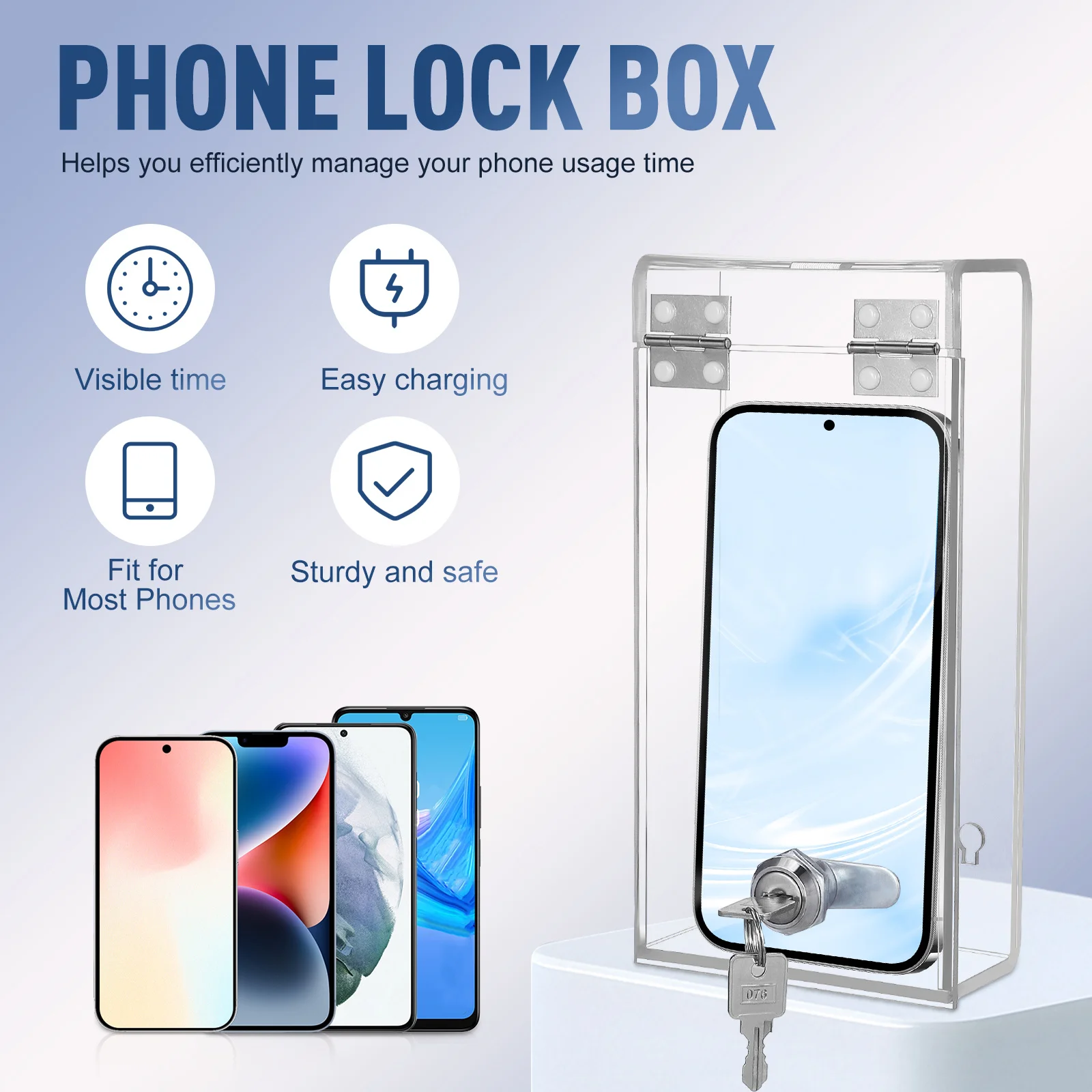 صندوق تخزين الهاتف المحمول للموظف، شفاف قوي وقابل للقفل، مستلزمات المكتب، قفل الهاتف، صندوق قفل الوقت العملي #4