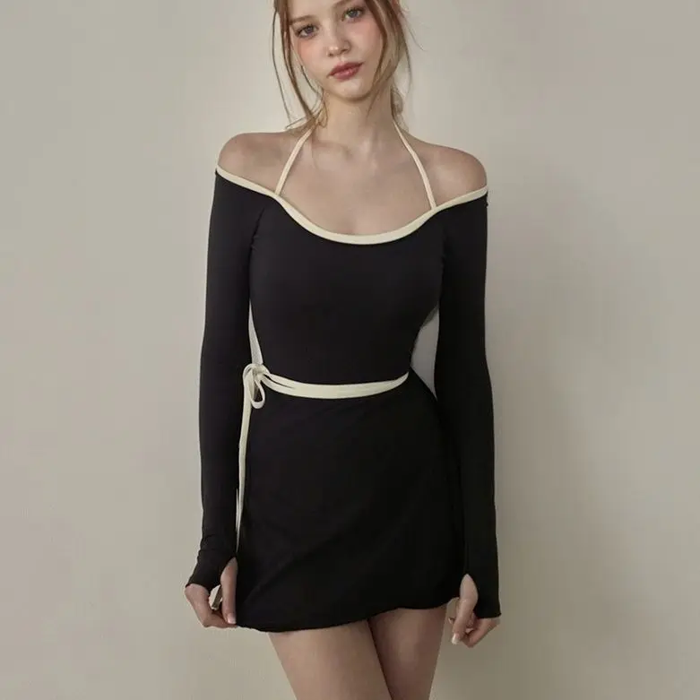 Slimming One-Piece Swimsuit Long Sleeve Hot Swim Female Style Simple Design Conservative Fashionable Beachwear Sportswear