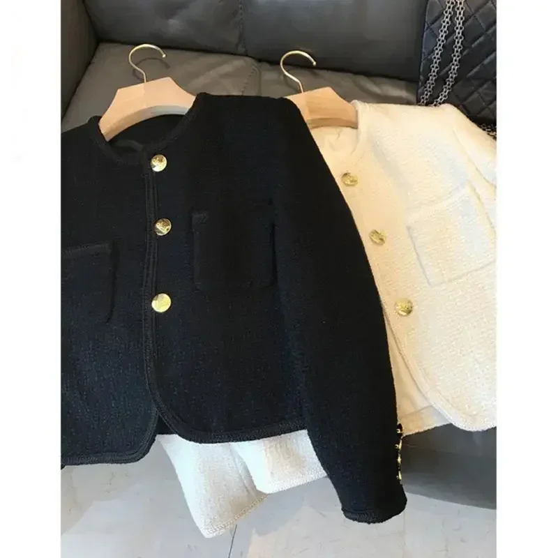 Chaqueta de mujer abrigo 2023 nuevo en Otoño Invierno moda coreana Tweed traje pequeño Tops cortos versátiles ropa de mujer ropa Casual