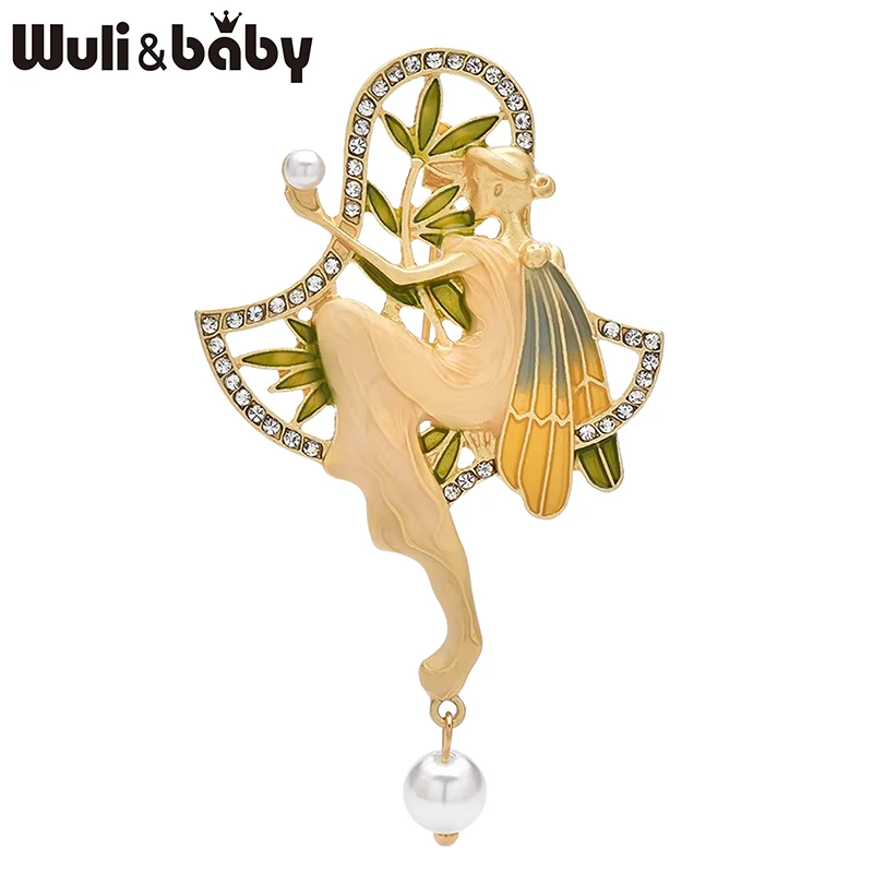 Wuli&baby Vintage Dragon Elf Lady Brooches Metal Enamel Character Brooch For Women's Clothes Backpack Pins Badge Gifts