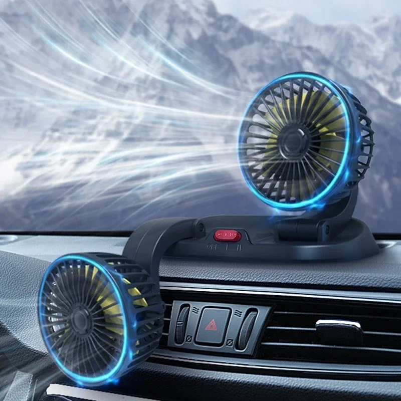 Ventilador para montar en el coche, aire acondicionado con fuerte fuerza del viento, rotación de 2024 grados, gran angular, enchufe USB de doble cabeza, nuevo, 360