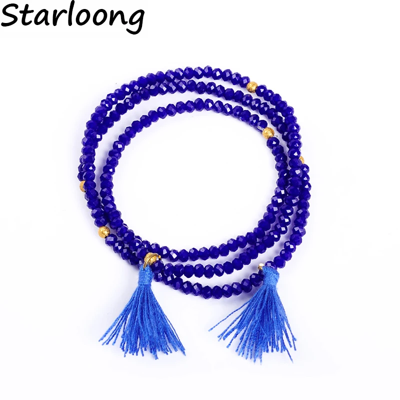 新到着ファッションジュエリーマルチカラー三層ロンデルクリスタルビーズエスニックハンドメイドタッセルストランドブレスレット Pulsera