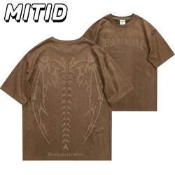 2026 Summer Vintage T-shirts For Men Skull Print High Street Loose Short Sleeve Tops Tees Suede Y2k Youth Casual Hip Hop T Shirt