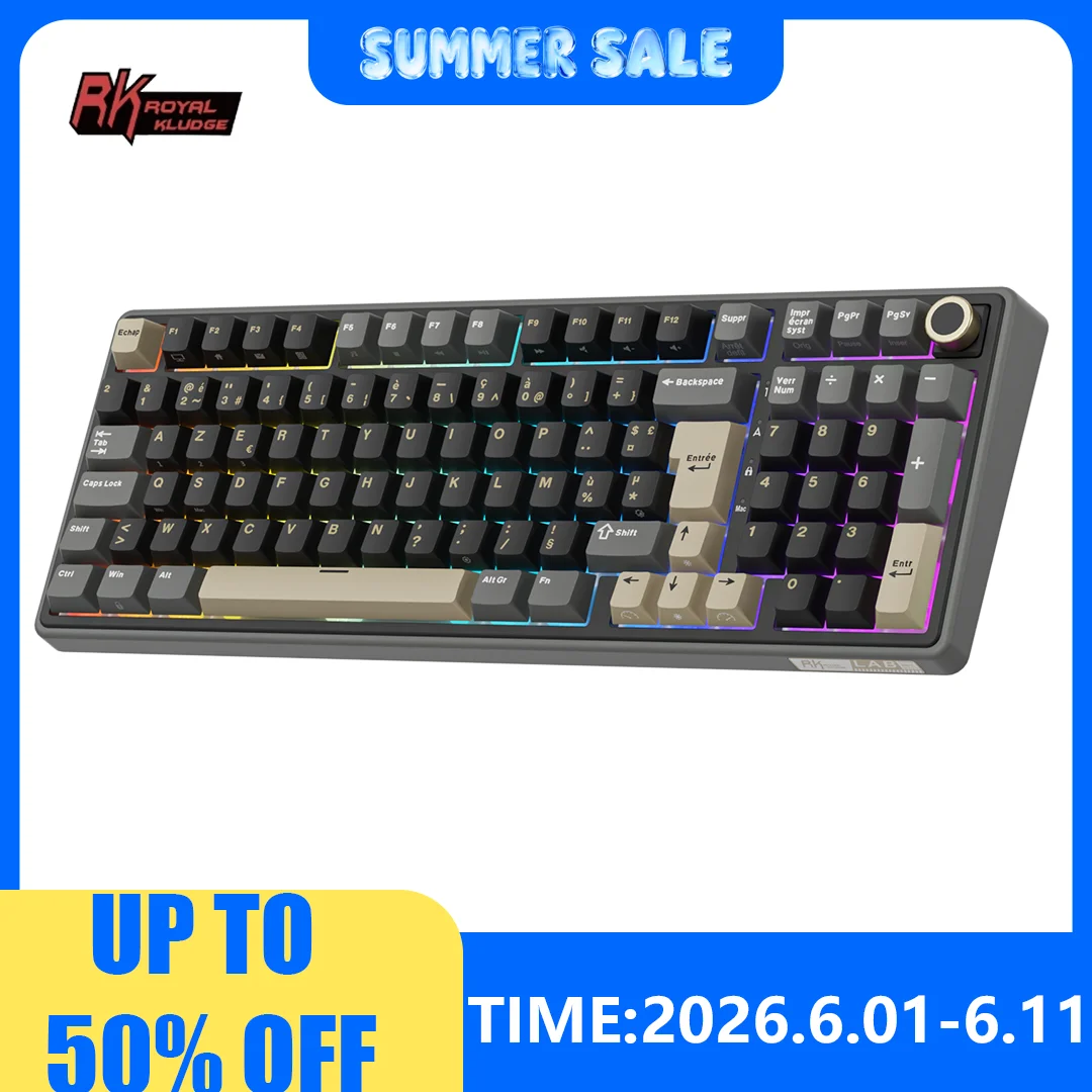 RK ROYAL KLUDGE R98Pro Clavier mécanique AZERTY français 98 touches, filaire, RGB, échangeable à chaud, boutons enfichables, tou
