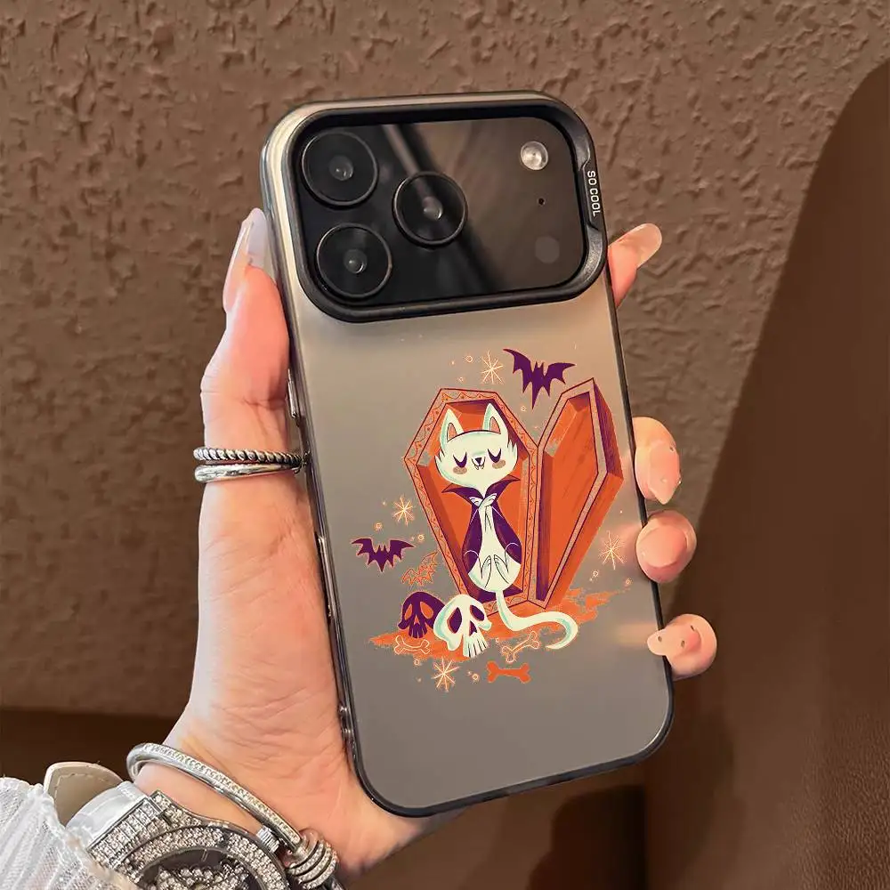 Halloween Cat Phone Case For iPhone 17 16 15 14 13 12 11 Pro Max Black Purple Matte Laser Metallic Aurora Funda