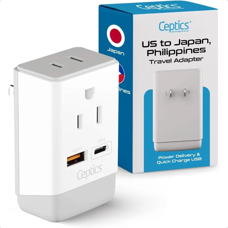 

Япония Филиппинский адаптер питания для путешествий QC 3.0 PD Safe Dual USB USBC 2 США Компактная мощная розетка США 3-контактная поляризованная на 2