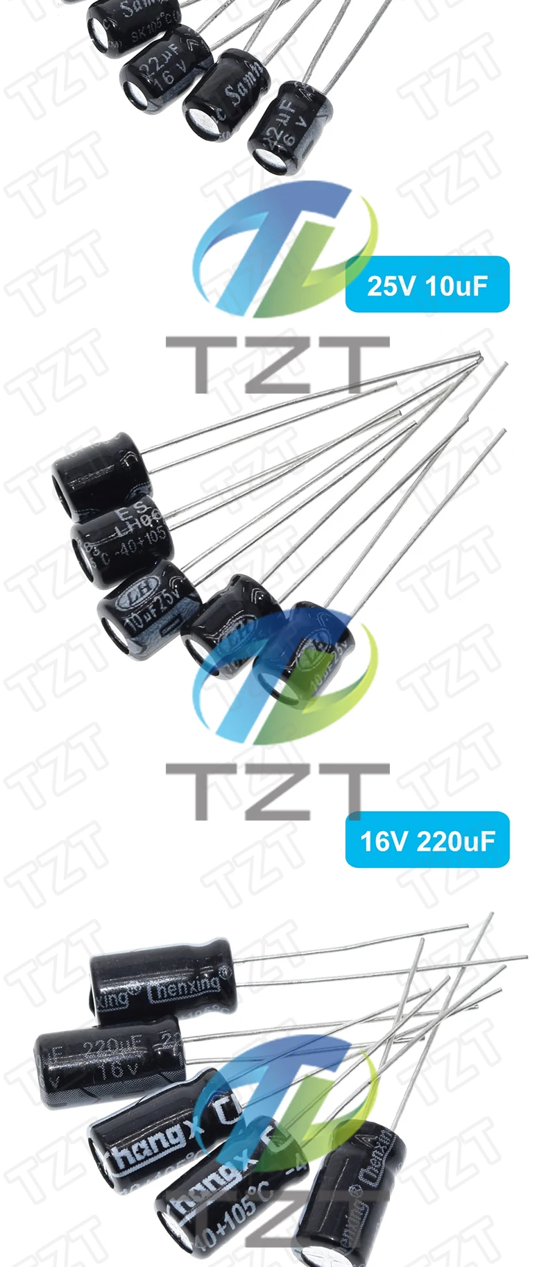 TZT 120pcs 12 value kit 1uF-470uF Electrolytic Capacitor Package 1UF 2.2UF 3.3UF 4.7UF 10UF 22UF 33UF 47UF 100UF 220UF