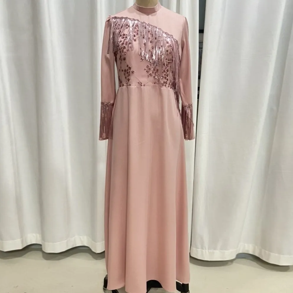 

Ramadan Eid Mubarak Kaftans Evening Dresses For Women Sequin Abaya Dubai Turkey Islam Arabic Muslim Dress Robe Djellaba Femme