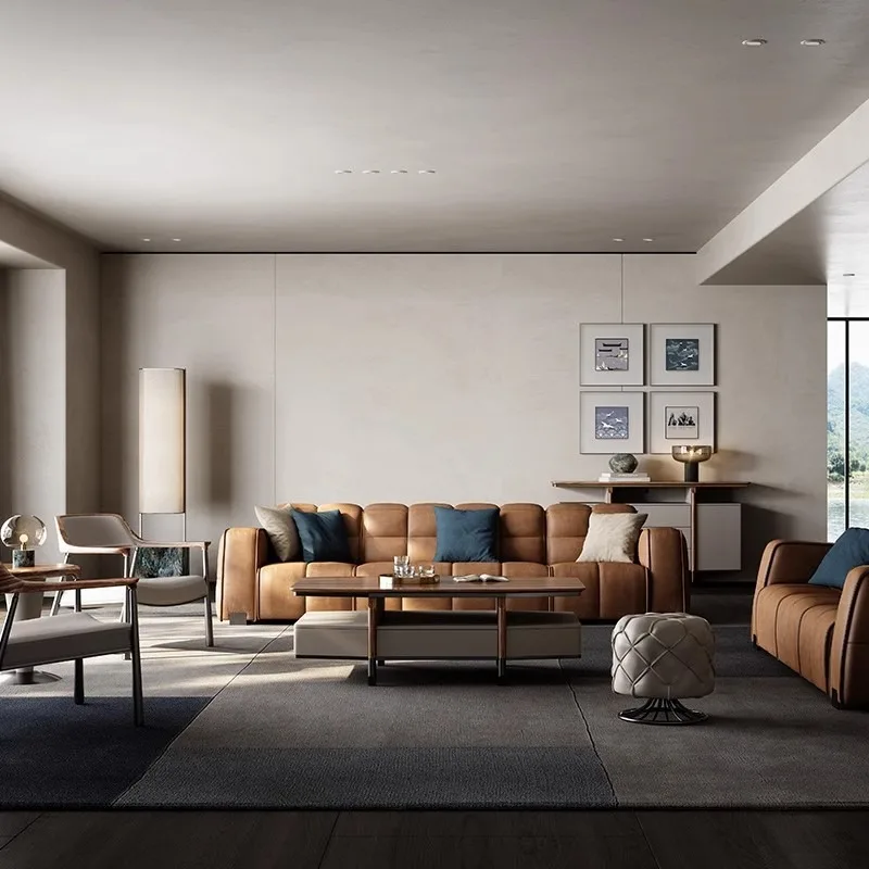 Modern light luxury all-leather sofa high-end electric function sofa villa living room high-end piano key leather sofa