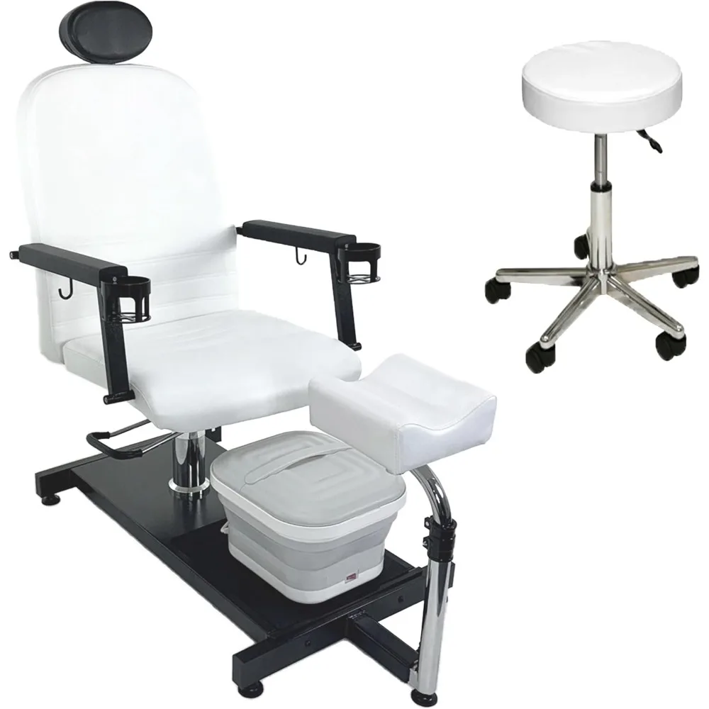 

White Hydraulic Pedicure Station Adjustable Easy to Clean with Bubble Massage Footbath Salon Spa Beauty Equipment