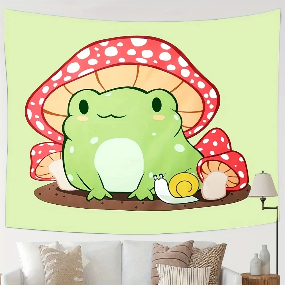 Cute Frog Tapestry Mushroom Tapestries Cartoon Animal Wall Hanging Tapestry for Girl Teen Funny Bedroom Living Room Dorm Decor