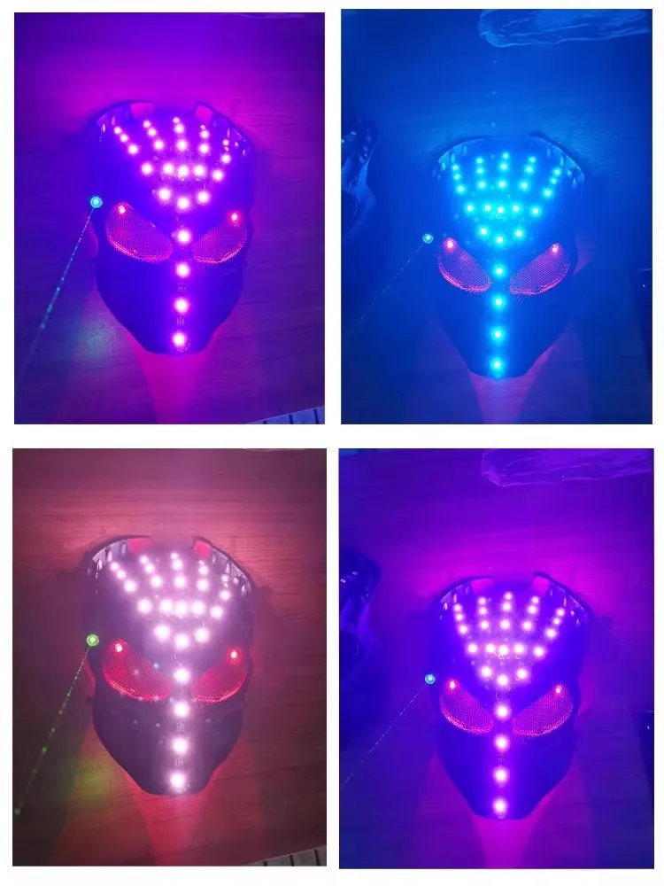 LED الليزر الخيال متوهجة قناع هالوين الجمجمة قناع شريط زر مسمار تأثيري جو الوجه الدعائم ملهى ليلي المرحلة خوذة