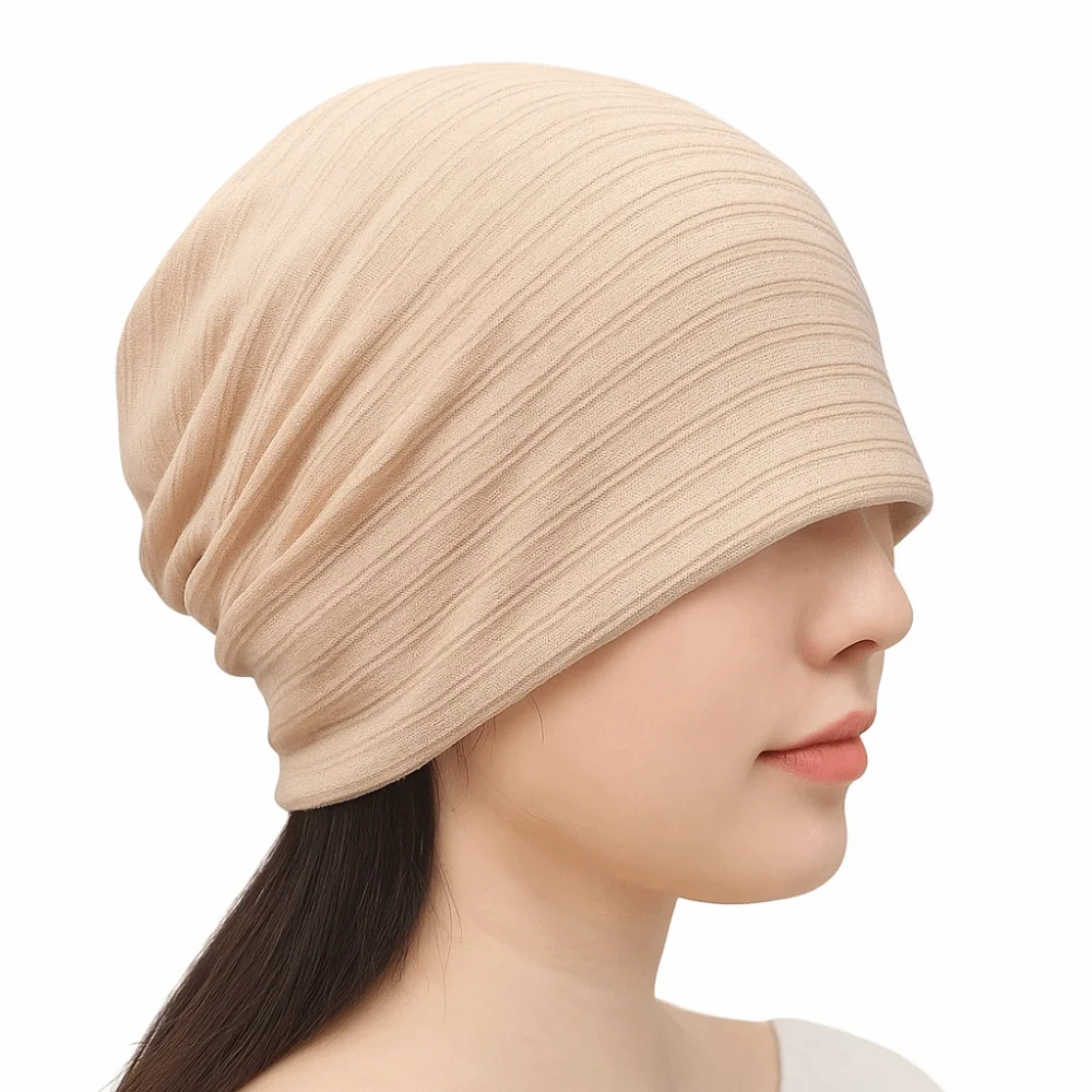 Fabric Caps Stripes Slouchy Beanies Hat Double Layer Soft Knitted Outdoor Baggy Skullcaps Warm Solid Color Thin Hedging Cap