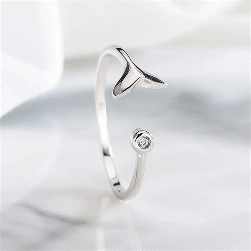 Uini-Tail hot new 925 Tibetan silver whale fishtail micro-inlay ring ladies Korean fashion tide flow cute sweet jewelry JZ133