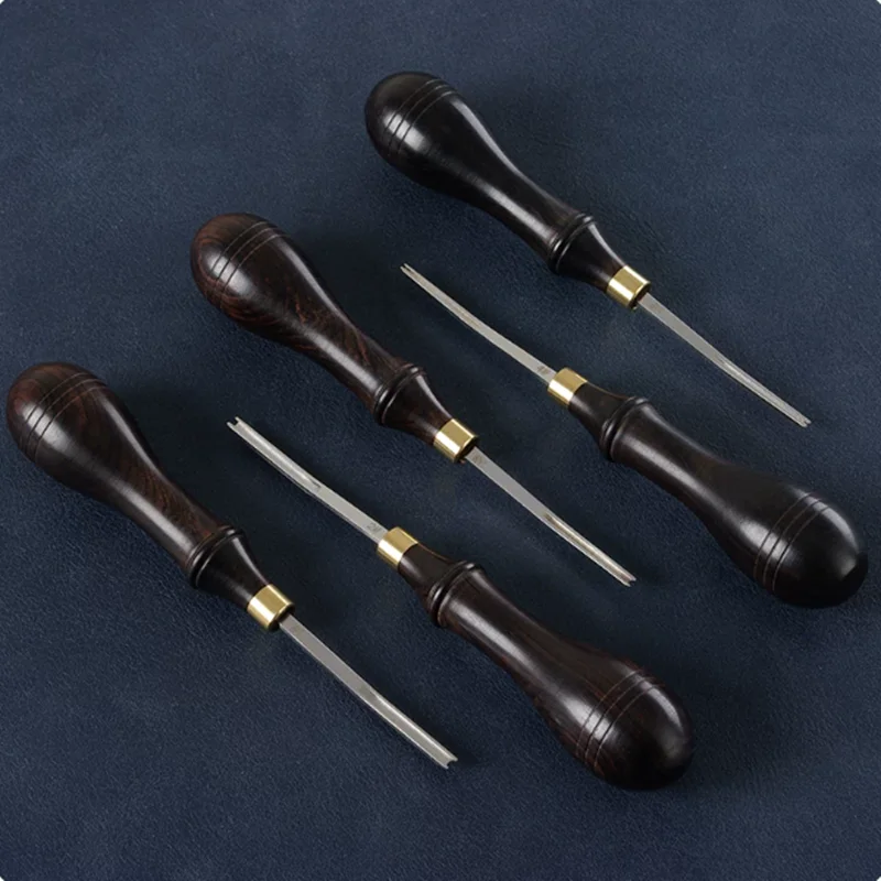 5-Size Professional Leather Edge Beveler Set - Stainless Steel Blades with Ebony Handle for All Thickness (0.6-5mm)