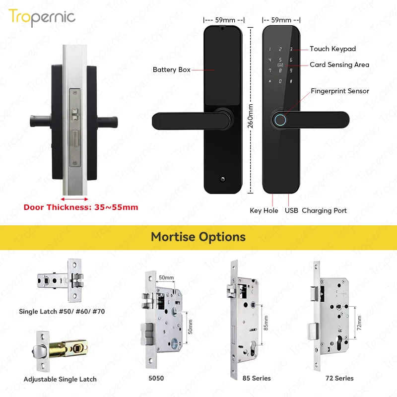 Imagem -06 - Biométrico de Impressão Digital Fechadura da Porta f7 Preto Inteligente Bloqueio Tuya App Wifi ou Ble Remoto Desbloquear Keyless Fechadura da Porta Eletrônica