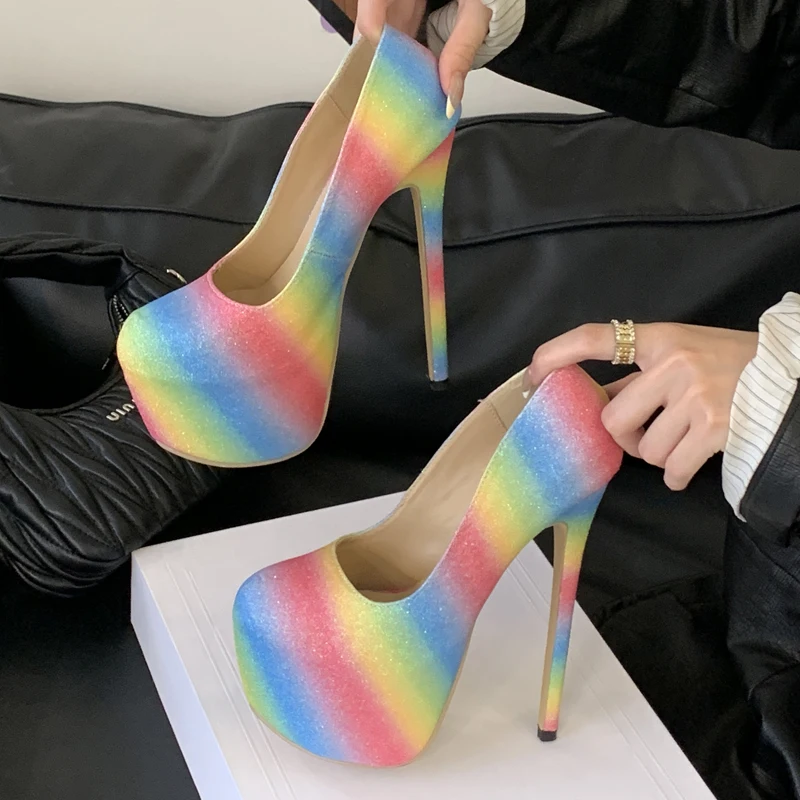 

Eilyken Sexy Camouflage Color Sequin Cloth Women Pumps Fashion Patform Fetish Super Stiletto High Heels Banquet Shoes