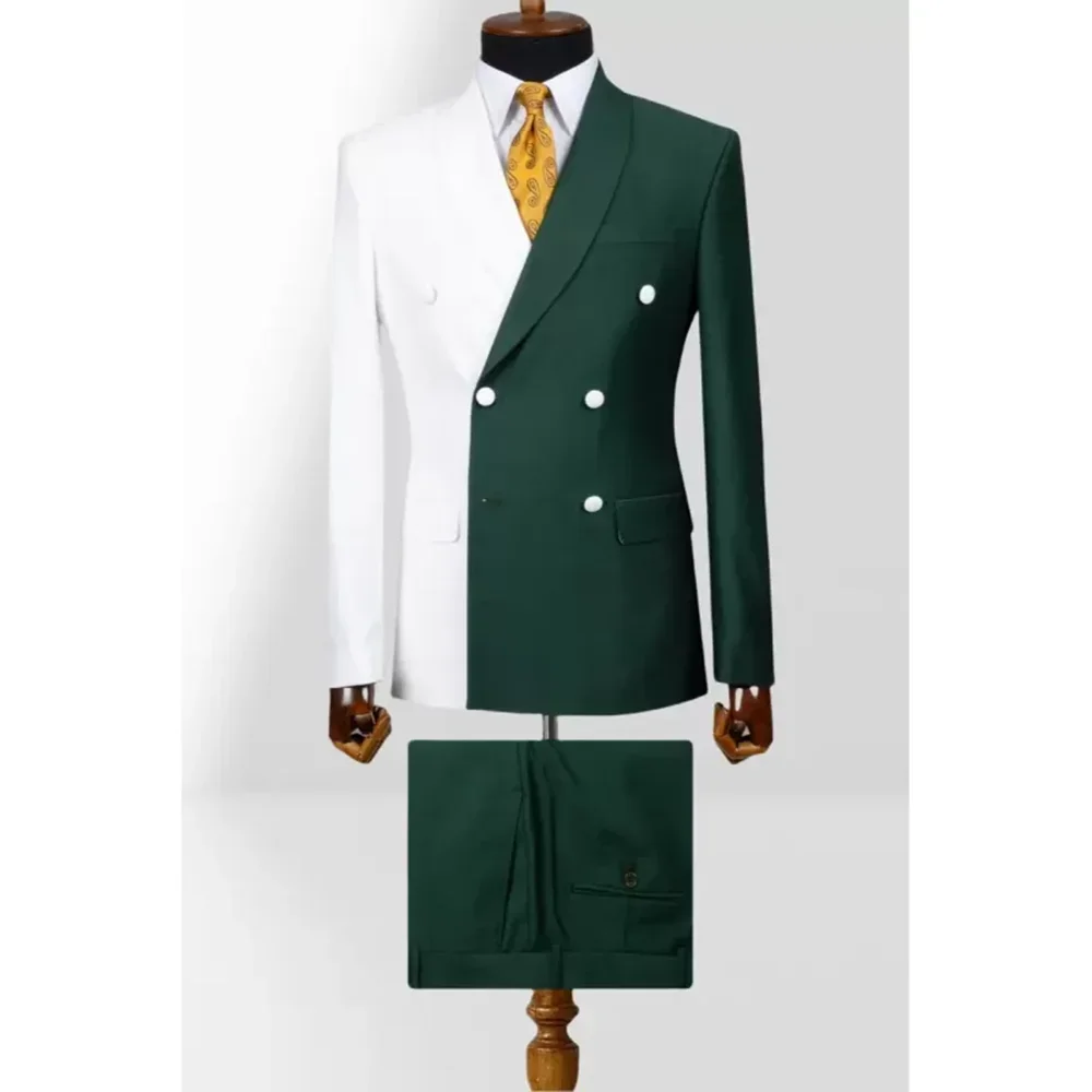 Trajes formales para hombre, esmoquin de doble botonadura de último diseño blanco y verde para boda, novio, chal, solapa, fiesta, traje masculino ajustado