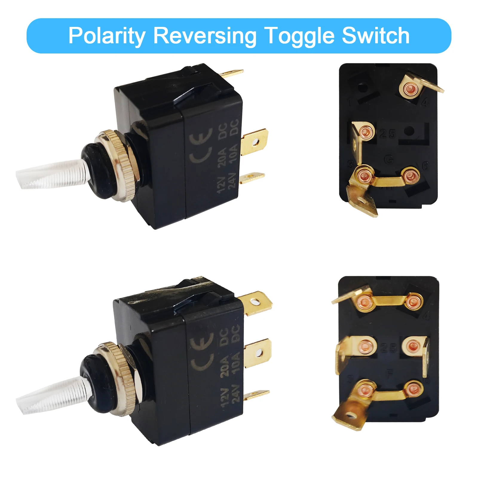 5PCS Toggle Switch SPDT ON OFF/ON OFF ON 12V 24V Polarity Reversing Switch 3Pin 4Pin For Auto Car Marine Boat RV Waterproof