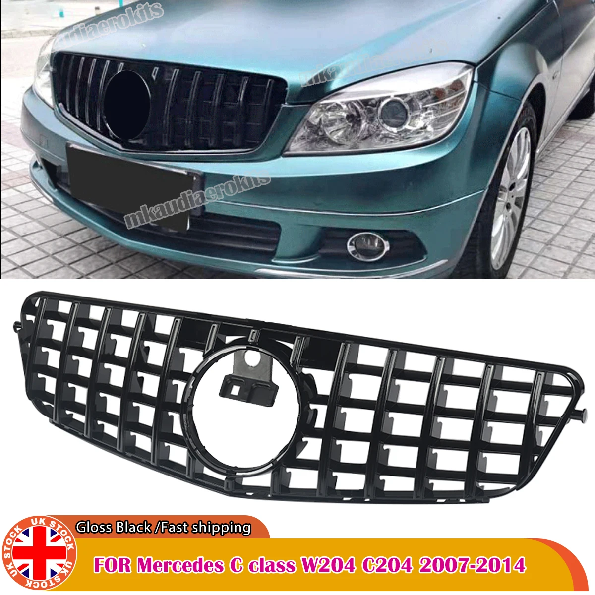 

ДЛЯ MERCEDES BENZ W204 C204 Глянцевая черная решетка C-CLASS C180 C250 C350 2006-2014 ПЕРЕДНЯЯ ШИЛЬКА ЧЕРНАЯ PANAMERICANA GT STYLE