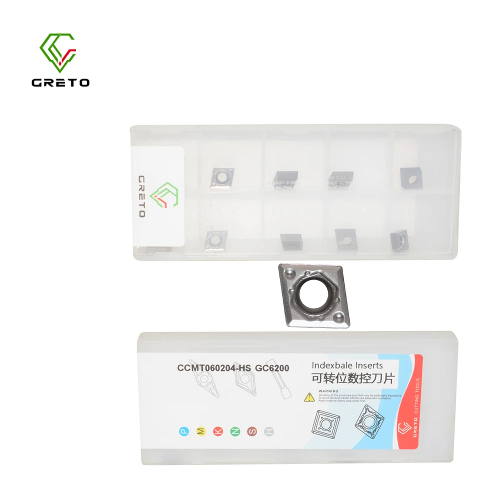 

Cermet Inserts CCMT060204-HS GC6200 GRETO Carbide Stainless Steel Blade Cutting Turning Tool CCMT 060204 HS Turning Inserts