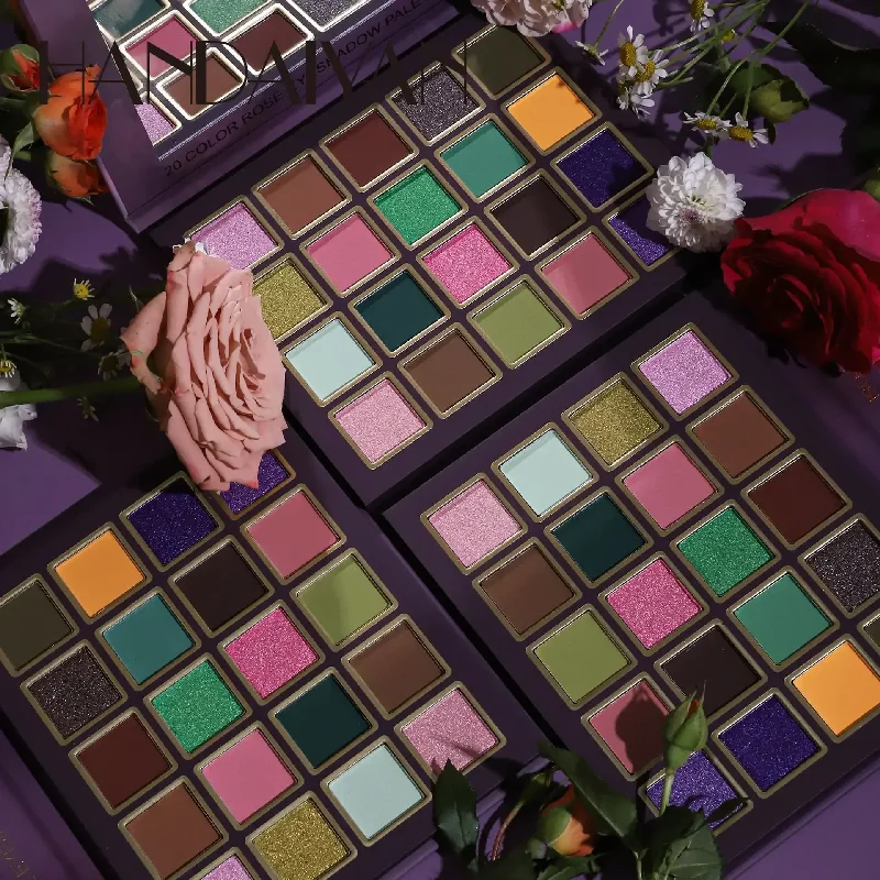 Paleta de sombra de ojos de 20 colores, sombra de ojos con brillo mate rosa, resistente al agua, duradera, verde, púrpura, brillo, sombra de ojos, maquillaje cosmético