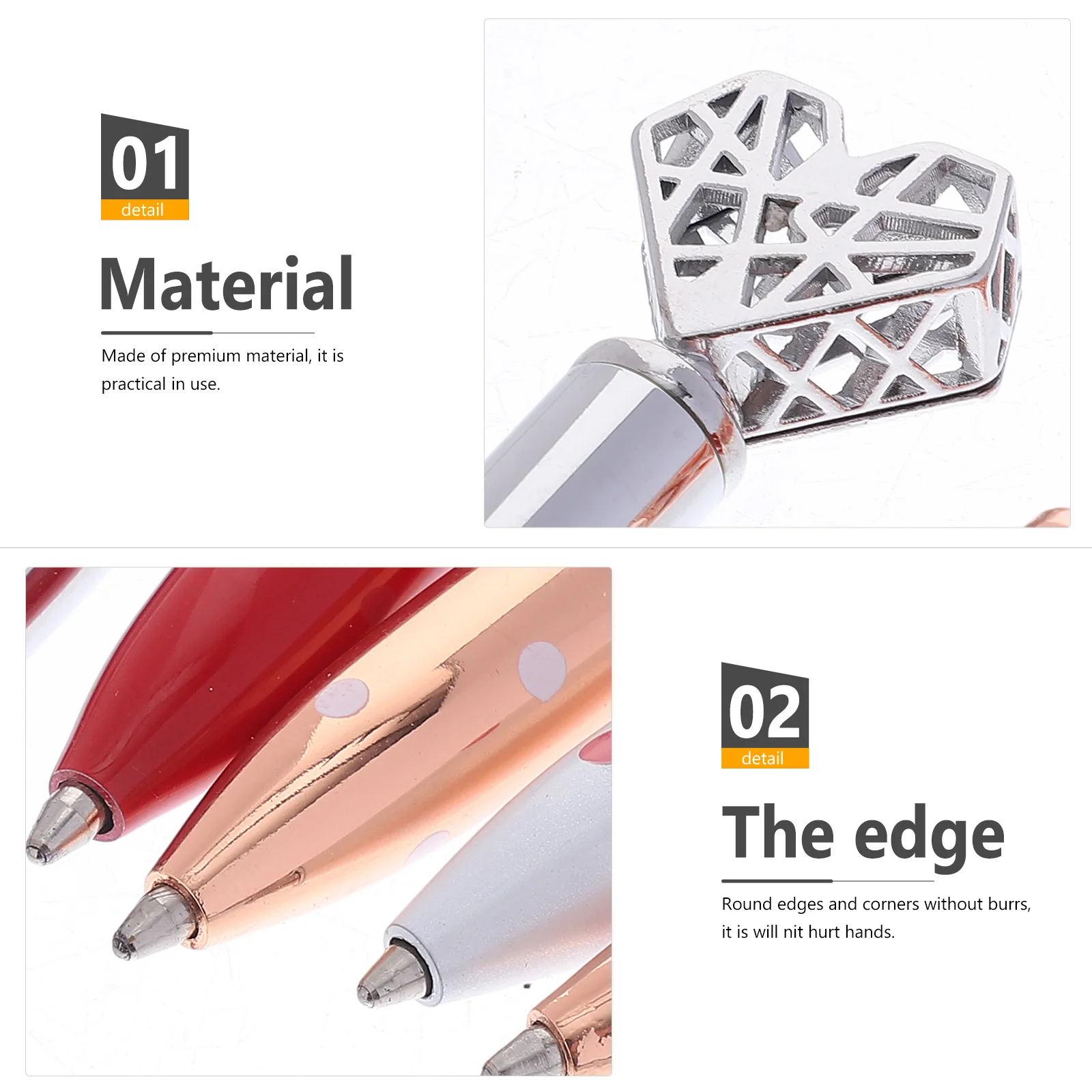 

5Pcs Heart Shape Ballpoint Pens Metal Smooth Writing for Student School Exam Signature Stationery Writing Pen