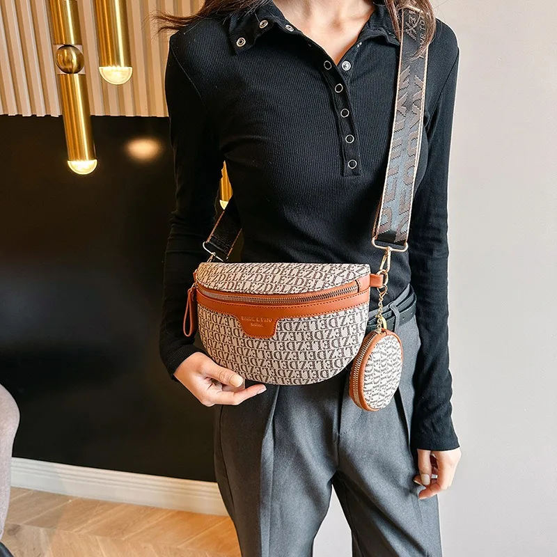 Stylish Letter Printed PU Leather Fanny Packs For Women 2024 Fashion Waist Bag Female Wide Strap Crossbody Bag Ladies Chest Pack