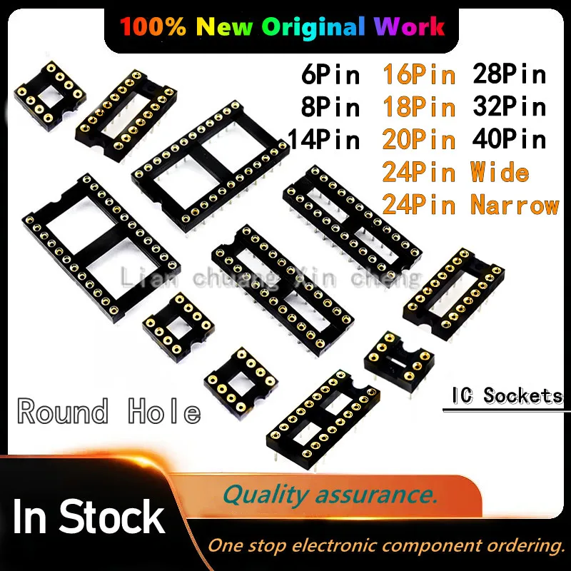 10Piece New 2.54 Round Hole DIP6 DIP8 DIP14 DIP16 DIP18 DIP20 DIP28 DIP40 Connector IC Sockets Seat 6 8 14 16 18 20 24 28 40-Pin