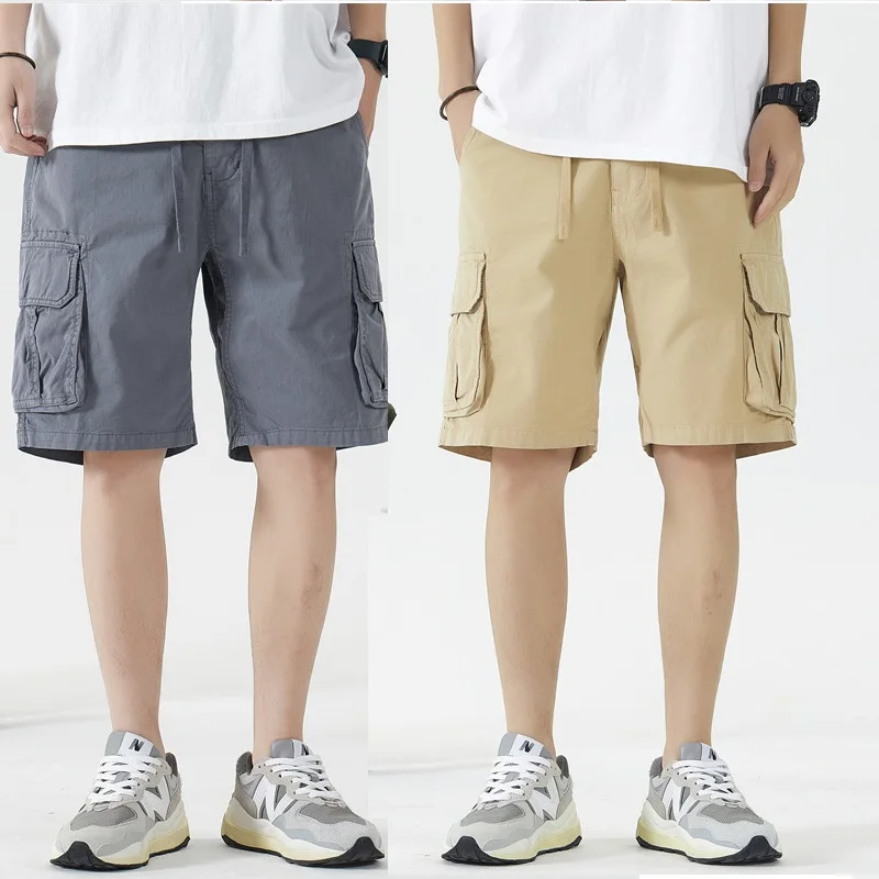 

2023new Summer New Men's Fashion Cargo Shorts Outdoor Beach Pants Multi-pockets Drawstring Breathable Casual Loose Beach Shorts