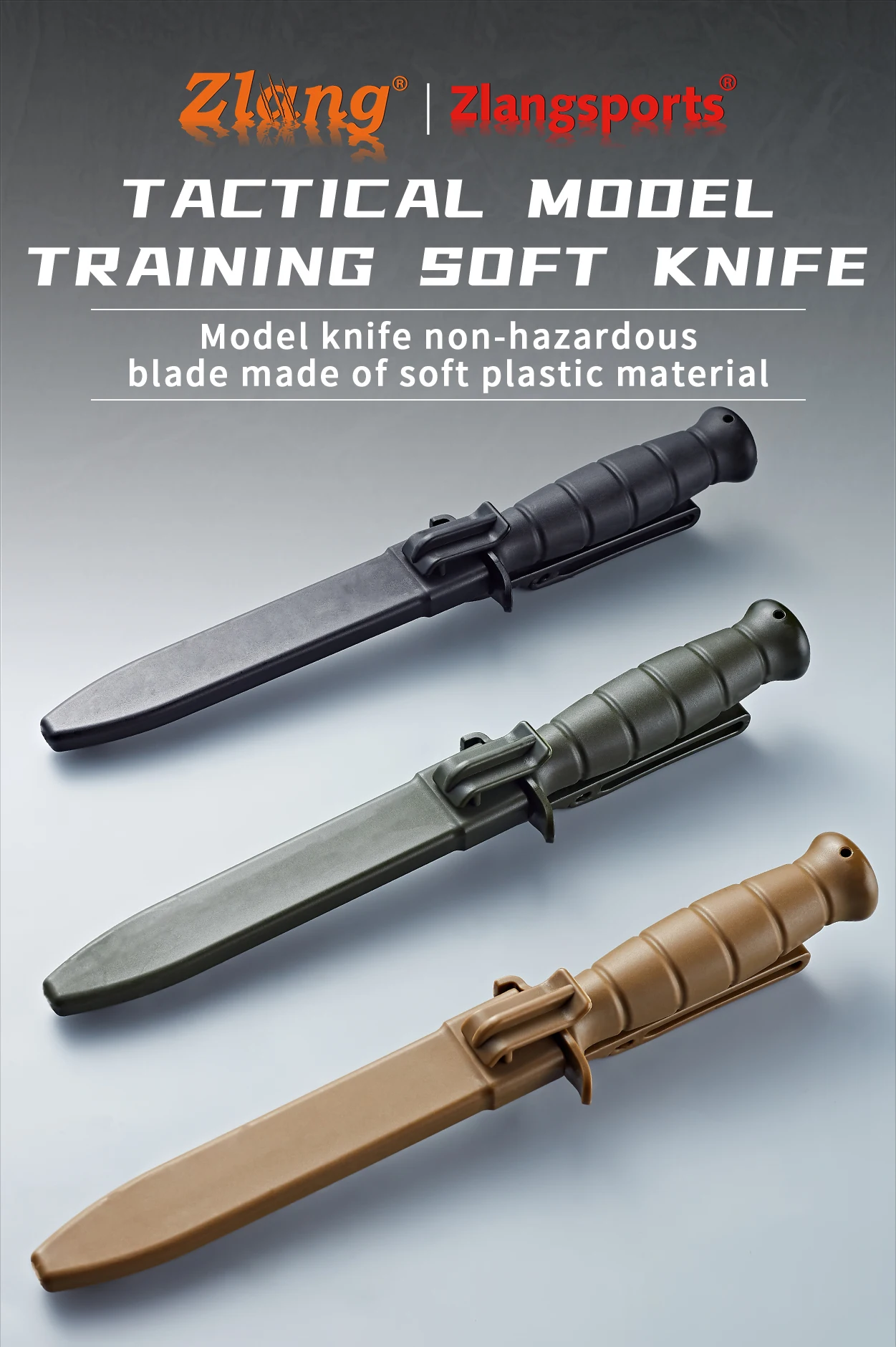 Zlang Trainingsmesser mit feststehender Klinge, ABS-Griff, TPE-Softklinge, Gummi-Militärtrainingsmodellmesser – Detail 1