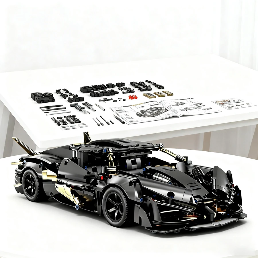

1:14 Black Gold Cool Sports Car Building Blocks Set, racing series building blocks, suitable collection/Easter/New Year gifts