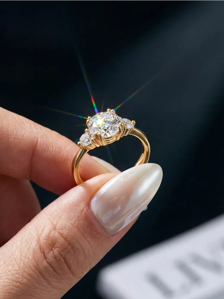 1.2CT Moissanite Rings for Women 925 Sterling Silver 18K Gold Double Round Solitaire Diamond Halo Ring Wedding Jewelry