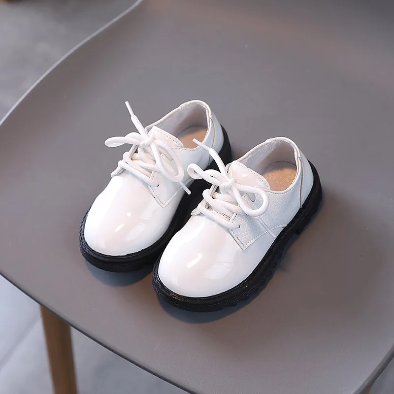 Girls Leather Shoes Spring Autumn Boys Non-slip Flats Shoes Fashion Lace-up Performance Party Children's Shoes H88