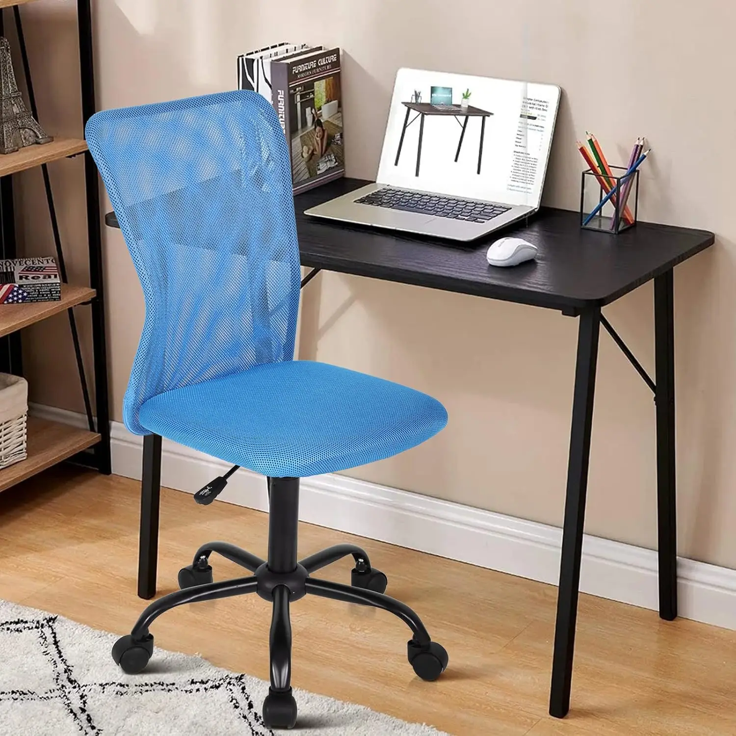 

Mesh Ergonomic Office Chair - Modern Mid Ba Rolling Swivel Arml Computer Task Chair For Men & Women, Blue
