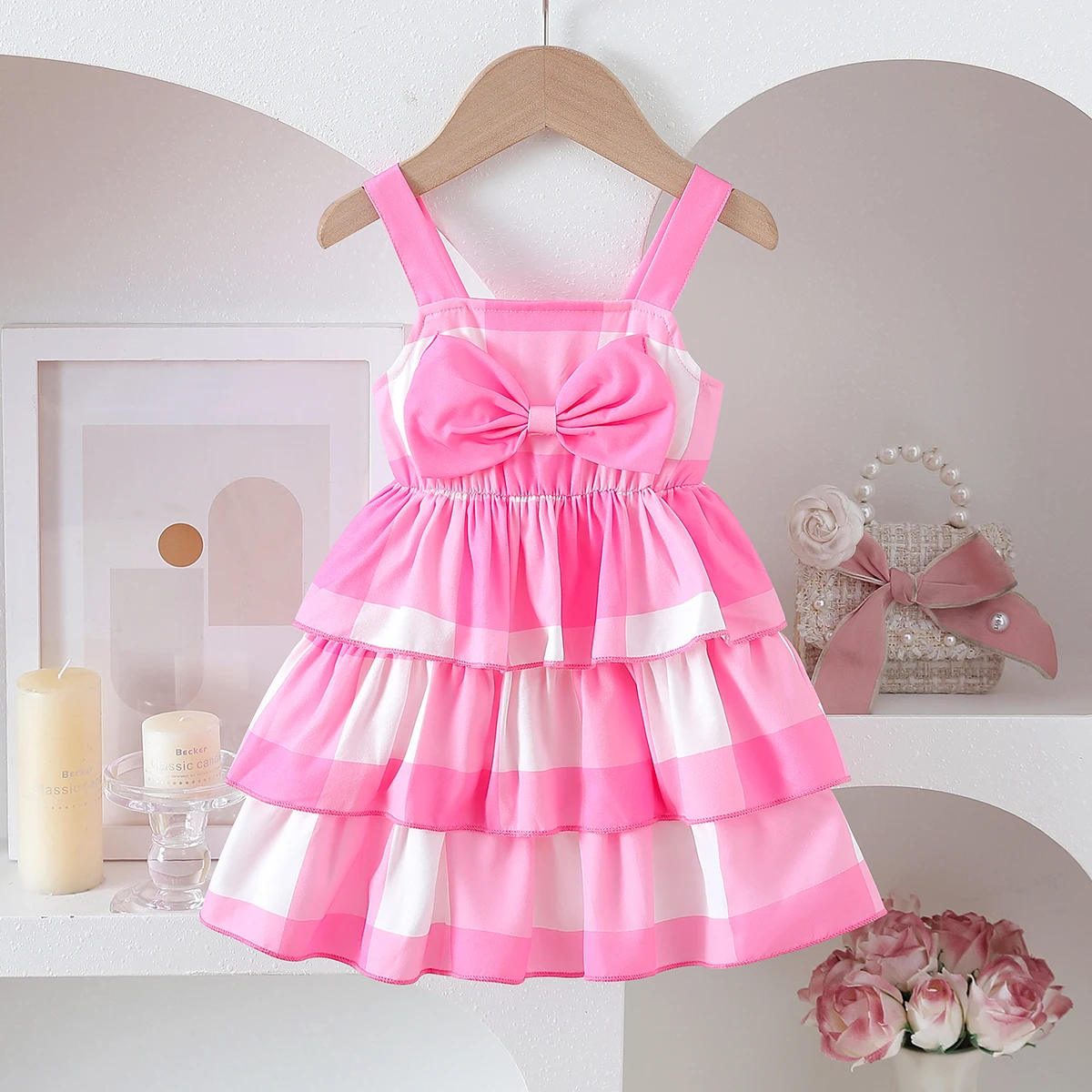 2025 New Summer Bowknot Color-blocked Dress Fashionable Casual Versatile Dress
